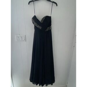 Jolene‎ Strapless Gown Sz 8 Black Beaded Glamorous Double Lined Chiffon Sash